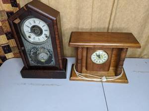 lot 230 image: Wood Mechanical Table Clocks (2)