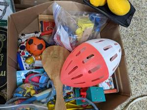 lot 155 image: Box of Vintage Childrens Toys Fisher Price & Others