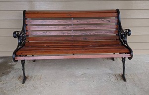 lot 351 image: Decorative Wood and Iron Outdoor Bench
