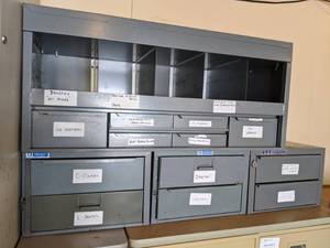 lot 346 image: Four Piece Vintage Metal Parts Organizer
