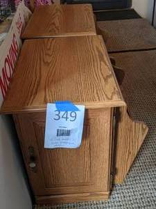 lot 349 image: Pair of Matching Oak End Tables w Magazine Holders