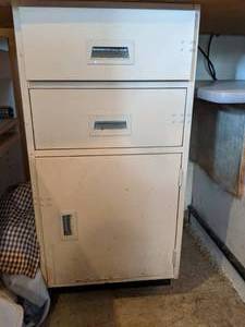 lot 366 image: Three Metal Storage Cabinets w Contents Lawn & Garden Items