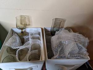 lot 341 image: Two Fabric Bins Filled with Glassware