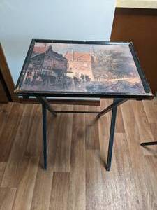 lot 199 image: Rustic Wood Folding Table w Street Scene