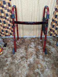 lot 427 image: Red Folding Walker with Wheels