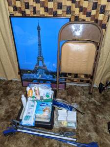 lot 429 image: Misc. Items Paris Print, Health & Wellness, Folding Chair, Grabbers