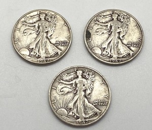 Three 1942 Walking  Liberty Half Dollars