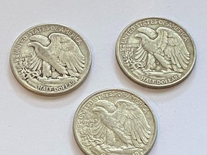 1943, 1944 and 1947 Walking Liberty Half Dollar Coins