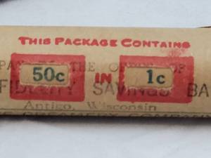 LK (2) Rolls of Unsearched 1 Cent Wheat Pennies from The Fidelity Savings Bank Antigo Wisconsin WOW