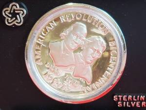 1973 Sterling Silver American Revolution Bicentennial Samuel Adams & Patrick Henry Dollar Coin