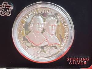1973 Sterling Silver American Revolution Bicentennial Samuel Adams & Patrick Henry Dollar Coin