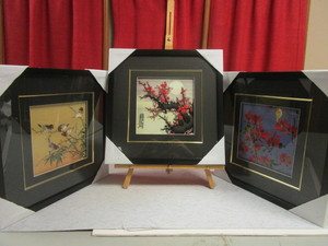 ASIAN SILK EMBROIDERY ART, FRAMED - NEW
