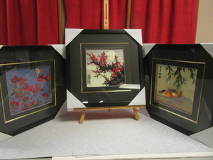 ASIAN SILK EMBROIDERY ART, FRAMED - NEW