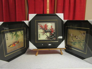 ASIAN SILK EMBROIDERY ART, FRAMED - NEW