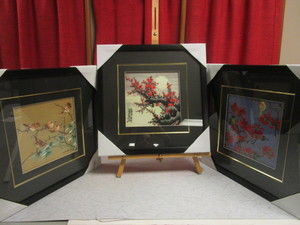 ASIAN SILK EMBROIDERY ART, FRAMED - NEW