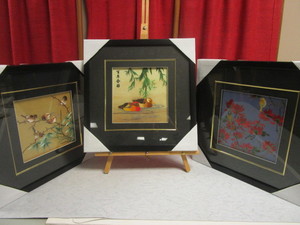 ASIAN SILK EMBROIDERY ART, FRAMED - NEW