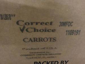 lot 69 image: 30 lb. Box Frozen Carrots near or ...