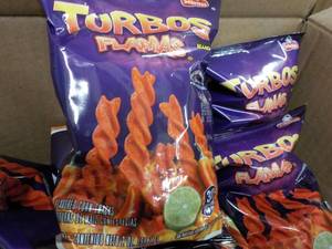 lot 140 image: Case of 64 Bags Turbo Flamas Snacks...