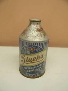 lot 16 image: VINTAGE GLUEKS PILSENER PALE BEER CONE TOP BEER CAN - SILVER GROWLER - NICE RARE CAN - SEE PICTURES