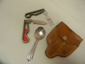 lot 36 image: Vintage Boy Scouts Utensil Kit - Geo. Schrade Pat. Date 1-27-1942 Knife Fork Spoon - NICE - SEE PICTURES
