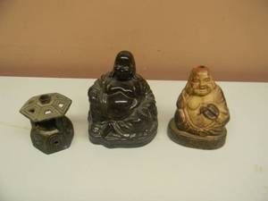 lot 39 image: VINTAGE BUDDHA INCENSE BURNER, CAST INCENSE BURNER & BUDDHA COIN BANK - COOL OLD SCHOOL PIECES - SEE PICTURES