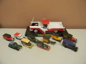 lot 43 image: ROAD SIGNATURES 1957 FORD RANCHERO - 118 SCALE DIECAST - NICE - WITH 10 ADVERTISING TRUCKS - SEE PICTURES