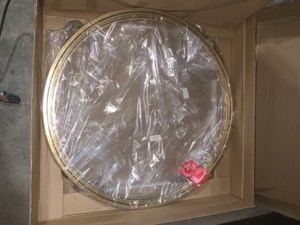 HOME DECORATORS BELLA 34 IN. GOLD LEAFCLEAR MEDIUM ROUND GLASS COFFEE TABLE WITH SHELF. SEE PICTURES