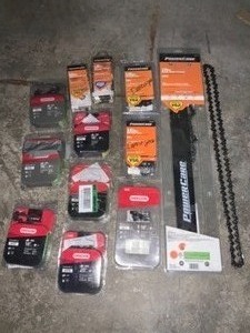 ASSORTED CHAINSAW BAR AND CHAINS, VARIOUS CONDITIONS SEE PICTURES
