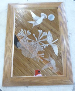 Framed Etched Hummingbirds Mirror