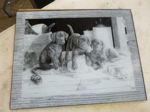 Puppies with Decoys Reversed Etching