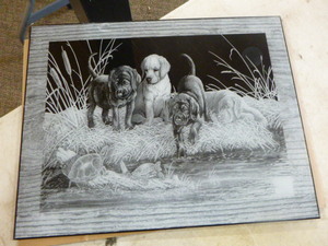 Puppies with Turtles Reversed Etching
