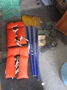 Vintage Neptune Fish Finder, 2-Life Jackets & 3-Paddles
