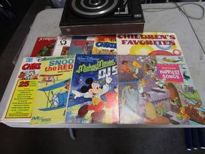 Record Player With Assorted Childrens Records Disney & Others