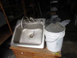 Stainless Steel Bar Sink & Buckets Of Mosaic Tile Pieces
