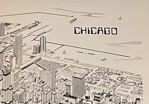 lot 102 image: Black and Silver Metal City of Chicago Framed Art