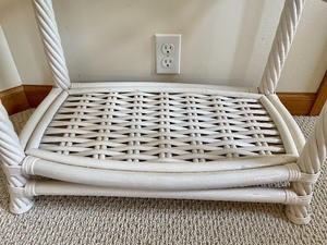 lot 34 image: Petite Wicker Accent Table with a Glass Top