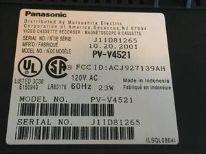lot 224 image: Panasonic VCR With Instructions