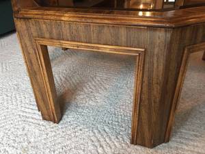 lot 237 image: Octagon Wooden table With Glass and Brass Top