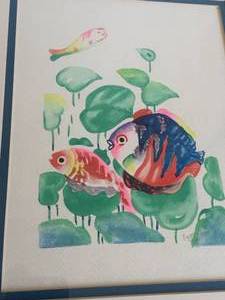 lot 258 image: 1991 Fish Themed Water Color Framed Art