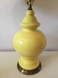 lot 291 image: Yellow Wooden Two Drawer Night Stand with Matching Ceramic Lamp