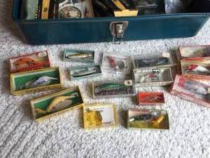 lot 310 image: Vintage Union Steel Tackle Box Full of Vintage Tackle