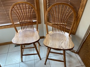 lot 210 image: Pair Swiveling Wood Barstools