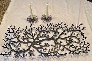 lot 212 image: Fun Metal Tree Motif Tray & Candleholders