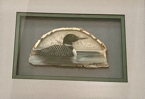lot 225 image: Amazing Heather Haynes McGee Painting on a Slice of Rock