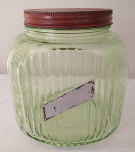 Vintage Green Glass Coffee Canister Cookie Jar