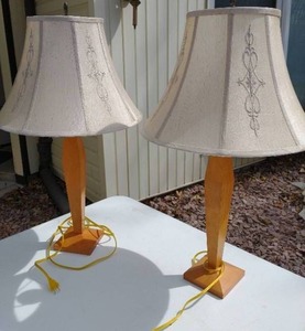Pair of Table Lamps with Wood Bases