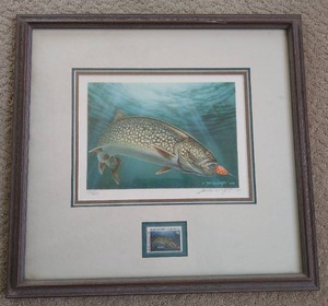 Framed Jon Q Wright Artwork With Lake Trout Stamp