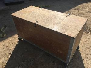 lot 15 image: 26 x 56 x 30 Rolling Heavy Duty Wood Storage Container
