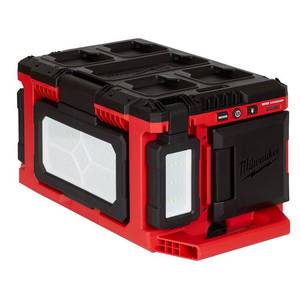 lot 12 image: Milwaukee M18 18-Volt Lithium-Ion Cordless PACKOUT 3000 Lumens LED Light with Built-In Charger, 2357-20. Used. (Tool Only).