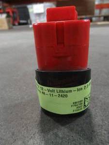 lot 45 image: Milwaukee M12 12-Volt Lithium-Ion 2.0 Ah Compact Battery 48-11-2420. Used.